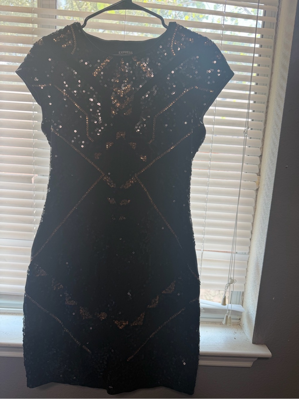 Express Black Sequin Cap-Sleeve Mini Dress